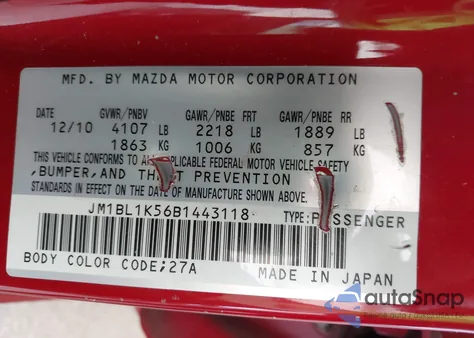 2011 Mazda Mazda3 S Sport z USA, uszkodzony, nr VIN JM1BL1K56B1443118